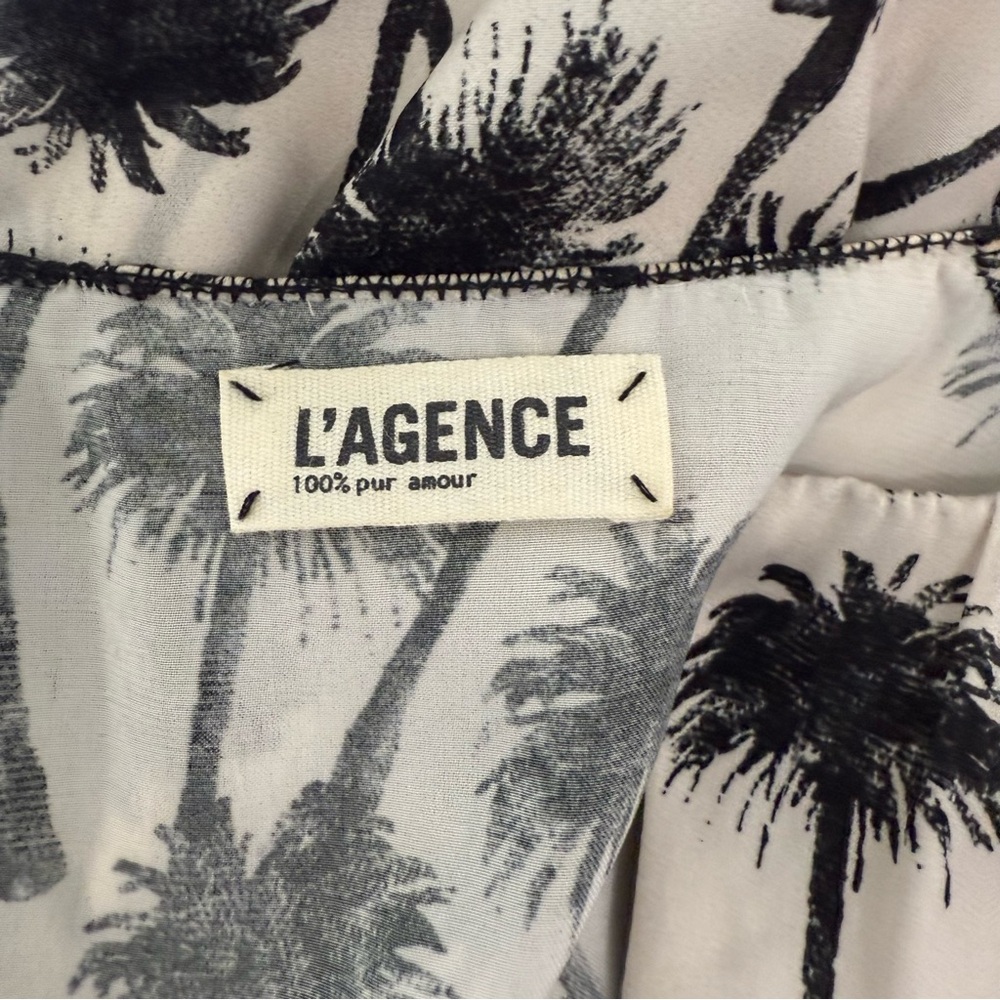 L’AGENCE WHITE BLACK PALM TREE PRINT SILK LOOSE FIT SLEEVELESS BLOUSE TOP - Picture 6 of 6